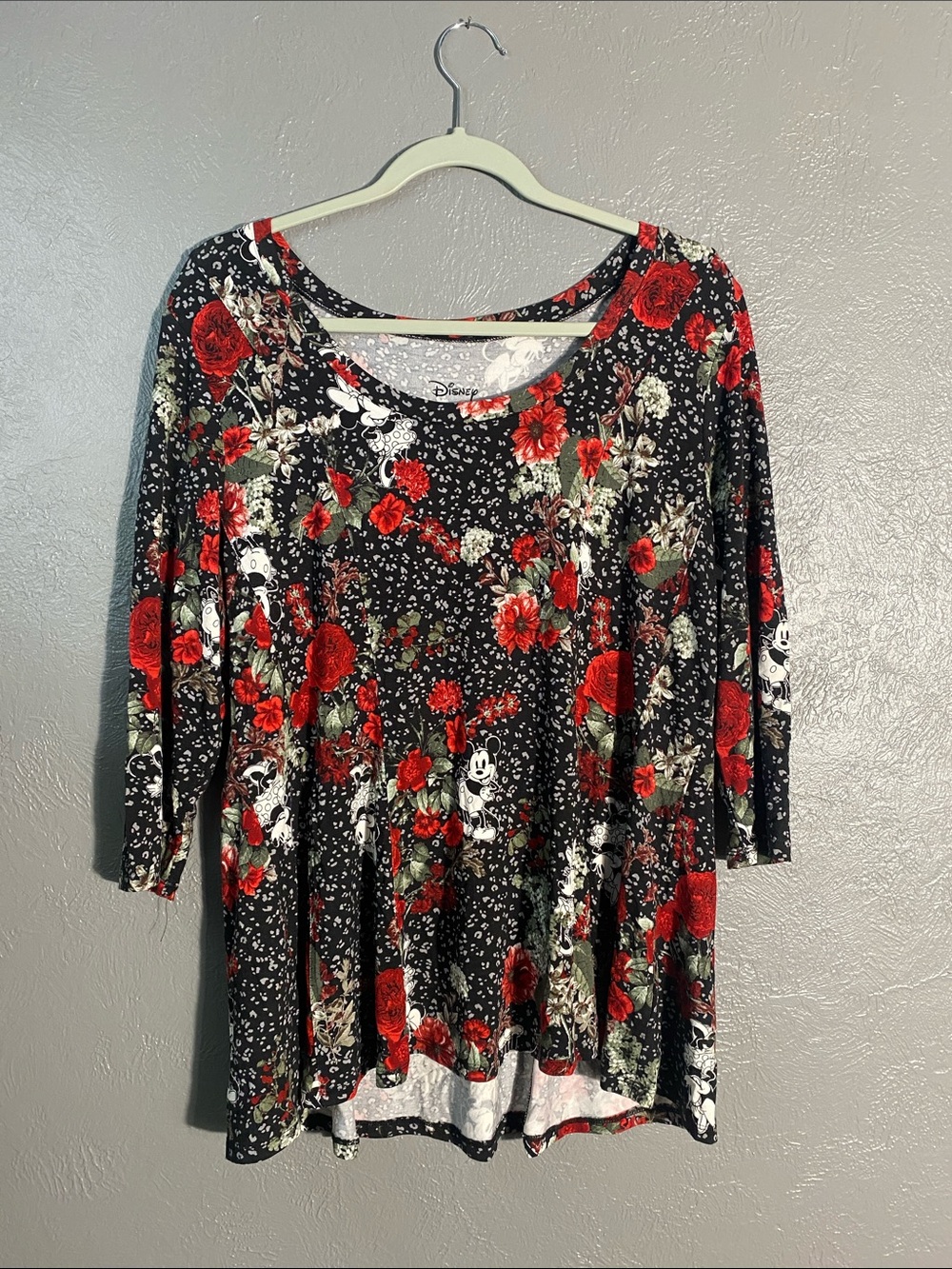 Disney Mickey Mouse Floral Swing Top Size 0 Red Black Romantic Goth Tunic